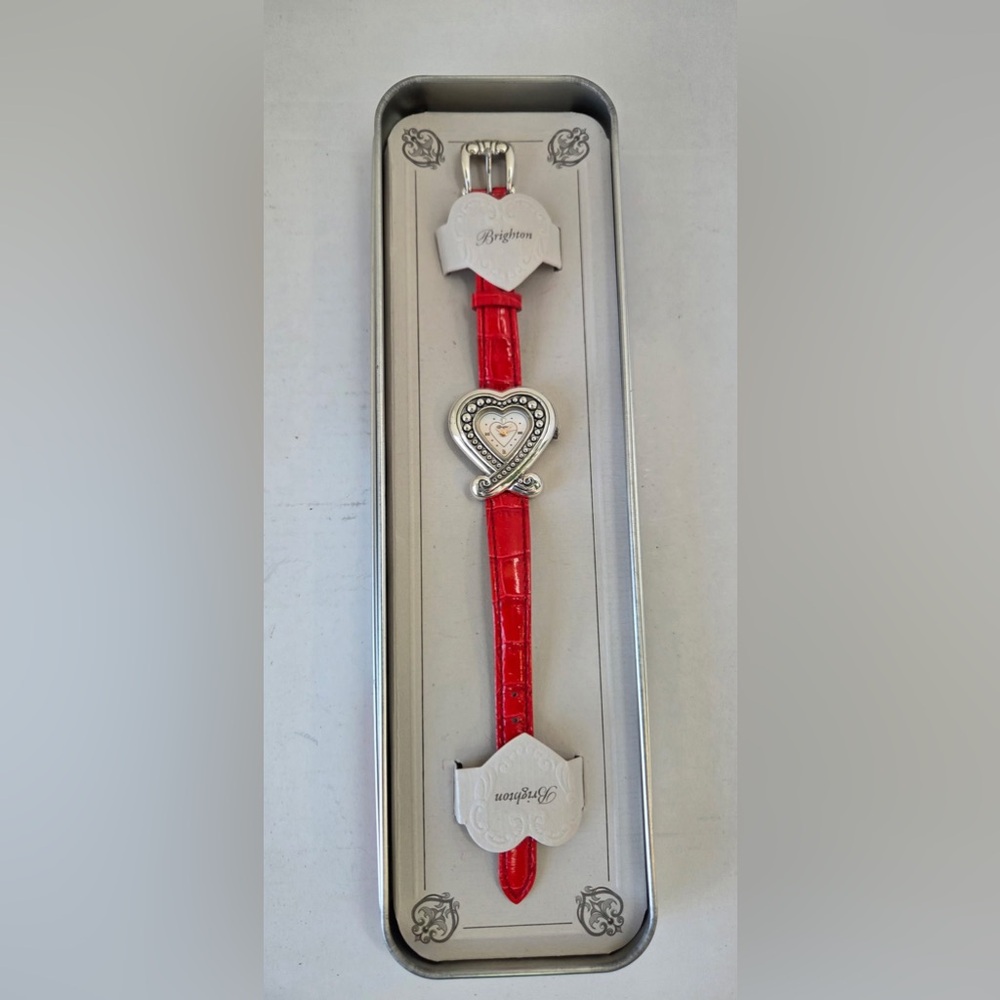 Brighton Fairfax Womens Watch W Red Italian Calfskin Wrist Band In Original Tin